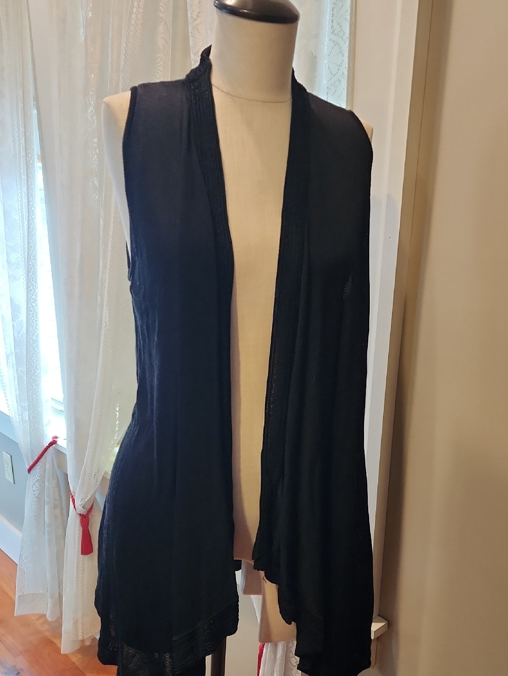White House Black Market Black Sheer Mesh Sleeveless Open Cardigan